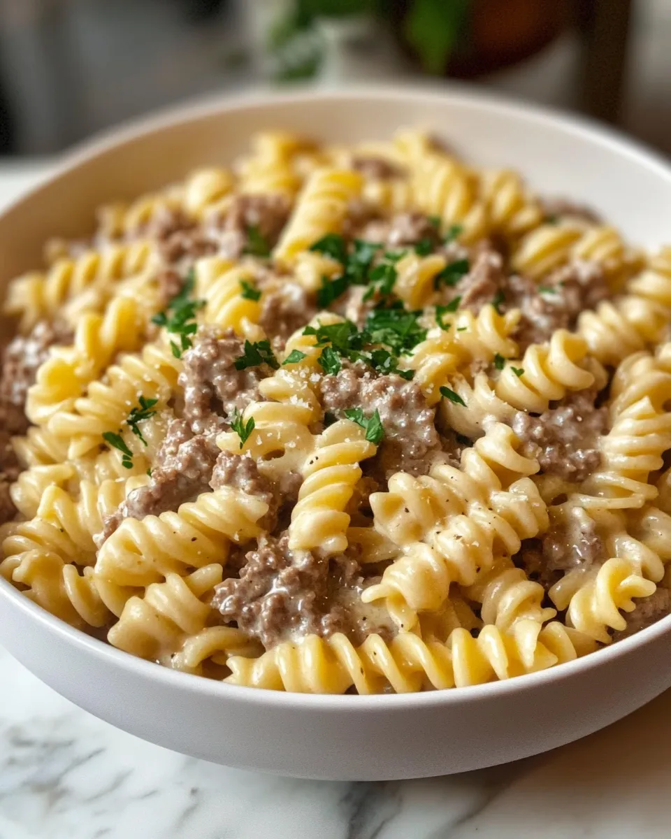Ingredients for Indulge in Creamy Garlic Parmesan Rotini with Tender Beef for a Comfort Food Delight