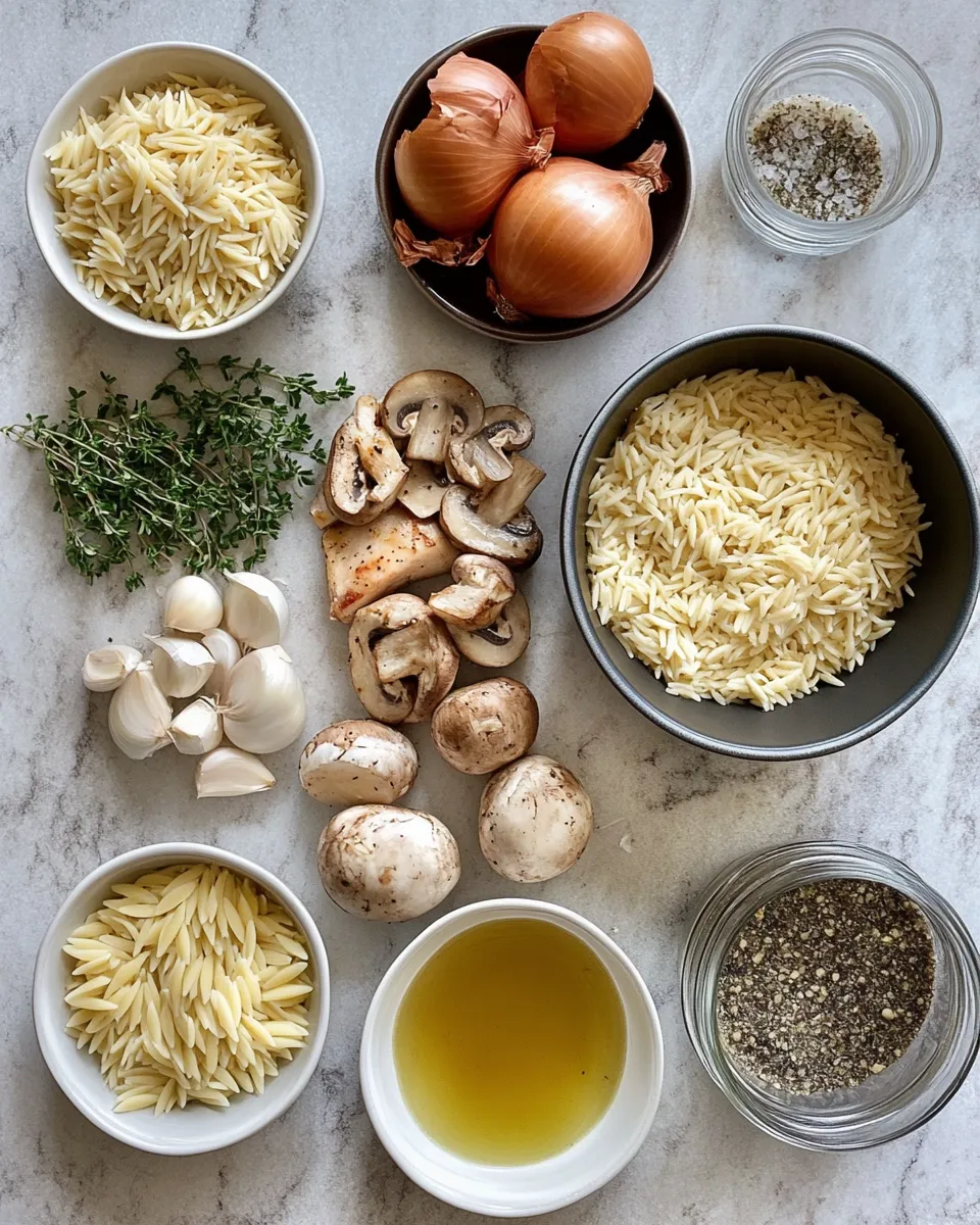 Ingredients for Savory Simplicity: One-Pot Chicken and Mushroom Orzo Delight