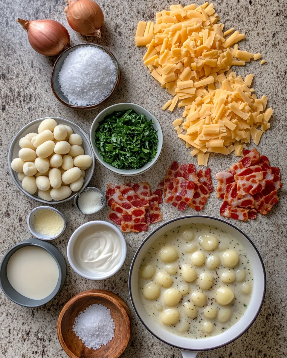 Ingredients for Irresistible Bacon Cheddar Gnocchi Soup Recipe