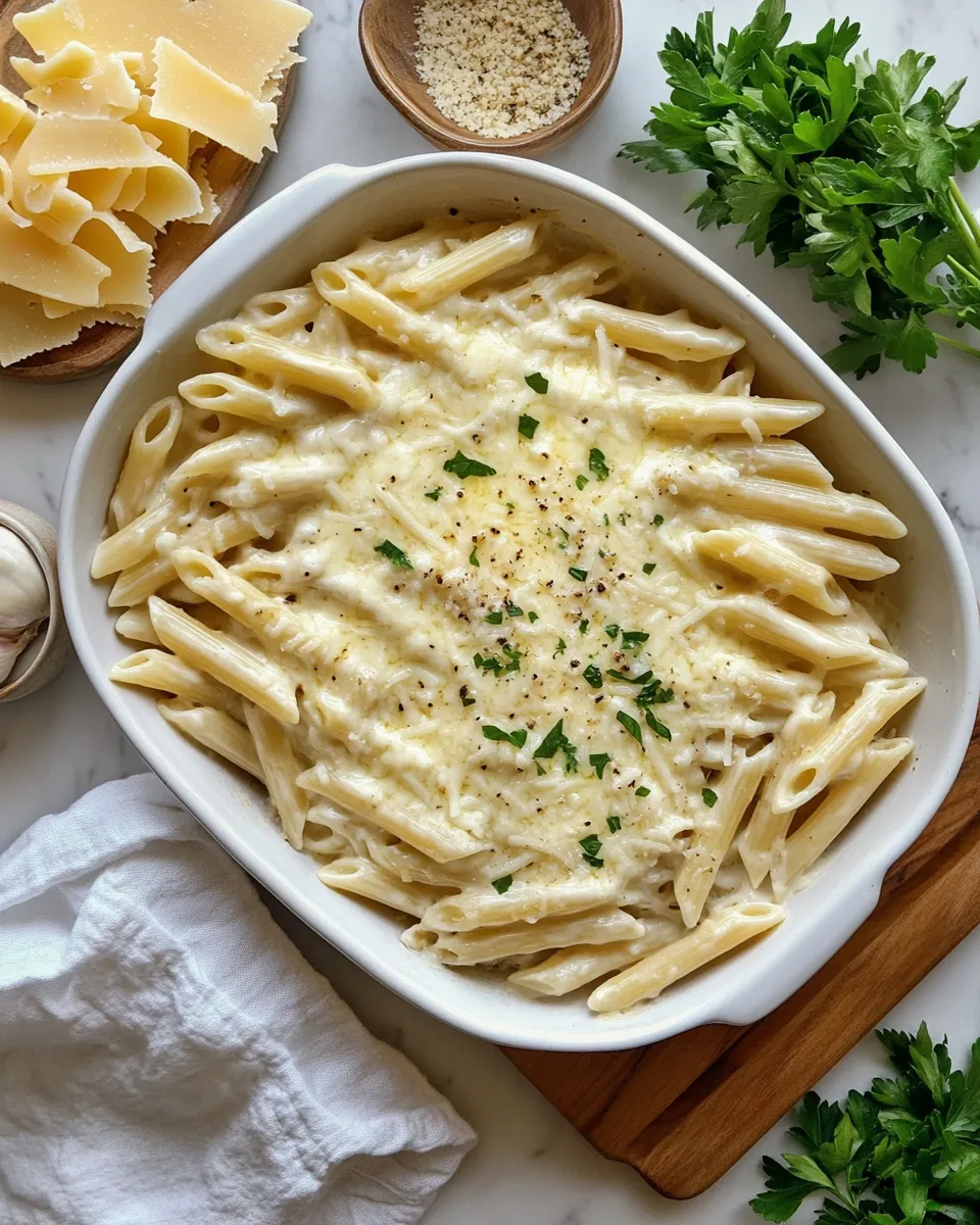 Ingredients for Indulgent Creamy Garlic Parmesan Pasta Bake: A Decadent Delight