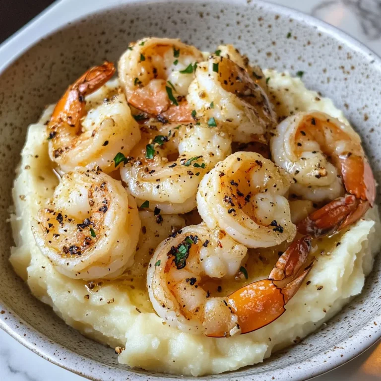 Photo of featured for Indulgent Creamy Garlic Shrimp Over Mashed Potatoes