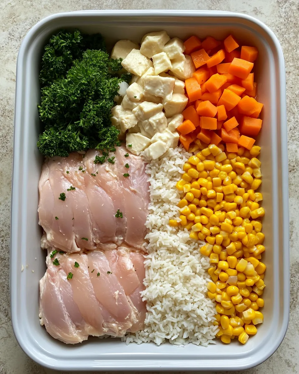 Ingredients for Deliciously Easy Crock Pot No Peek Chicken with Rice