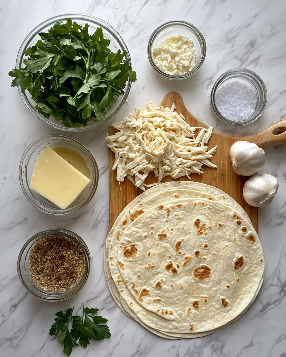 Ingredients for Irresistible Ooey-Gooey Cheesy Garlic Chicken Wraps