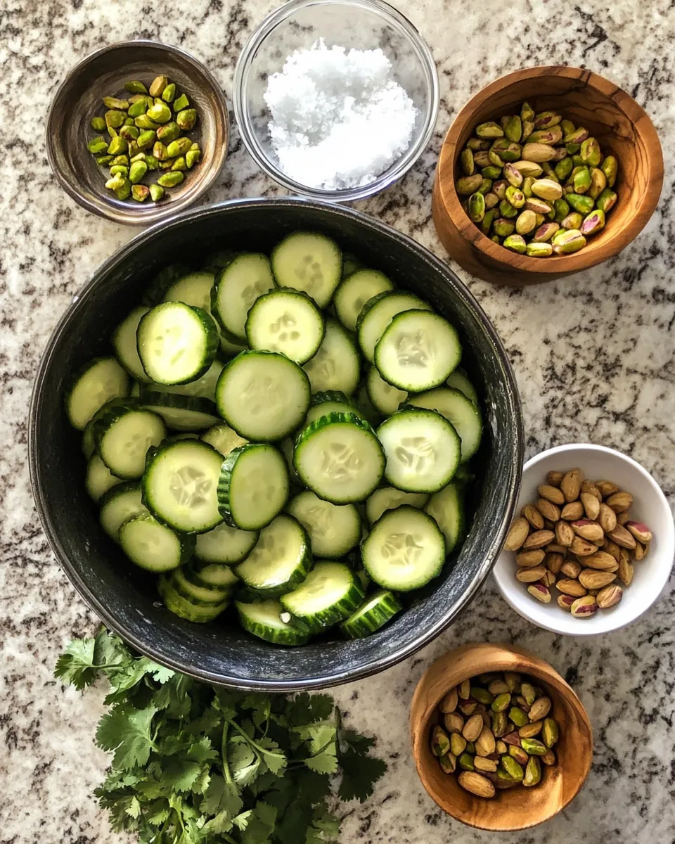 Ingredients for Crisp and Crunchy: Smashed Cucumber Salad with Pistachios for a Refreshing Twist