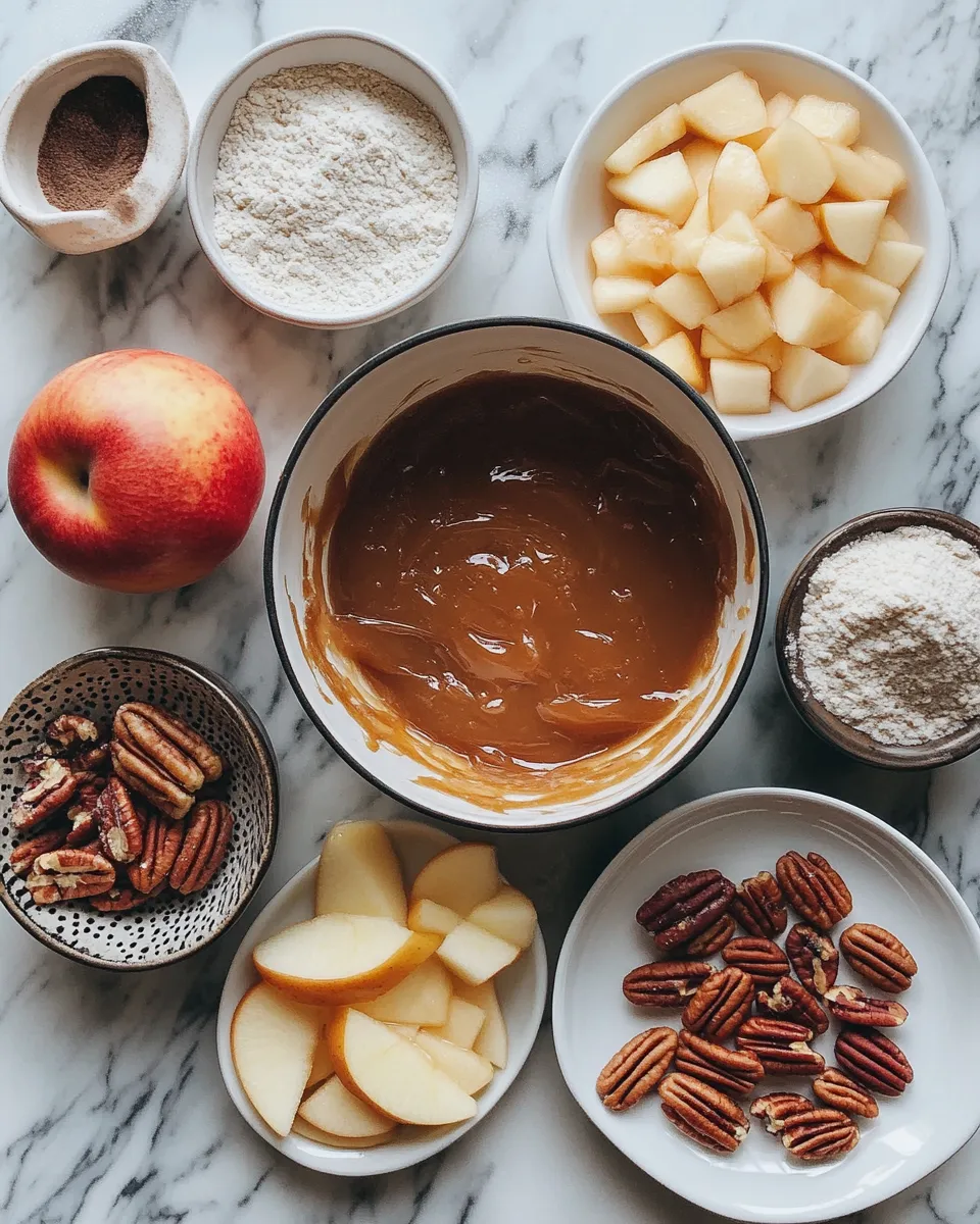 Ingredients for Indulgent Apple Pecan Cake: Irresistible Caramel Glaze