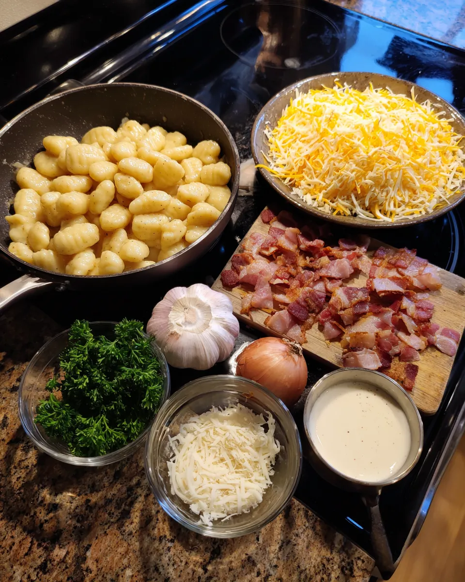 Ingredients for Indulgent Creamy Bacon and Cheddar Gnocchi: A Decadent Delight