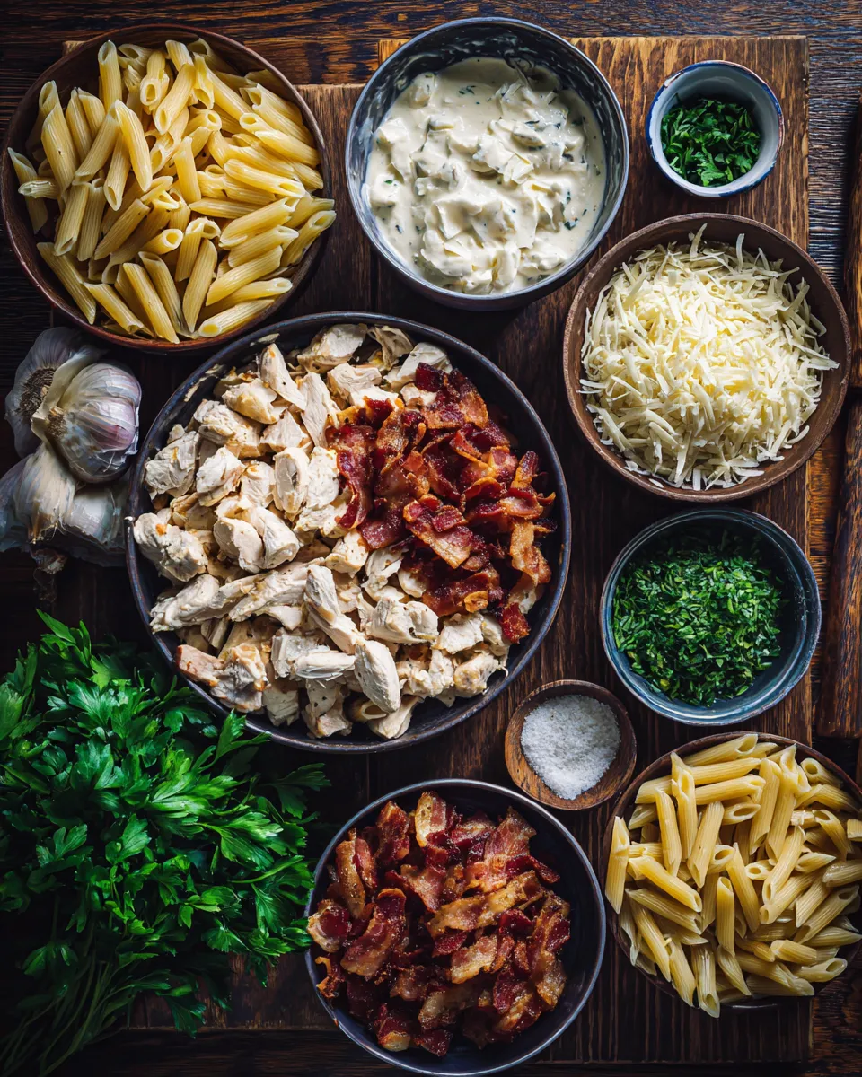 Ingredients for Irresistible Creamy Chicken Pasta with Bacon: A Decadent Delight