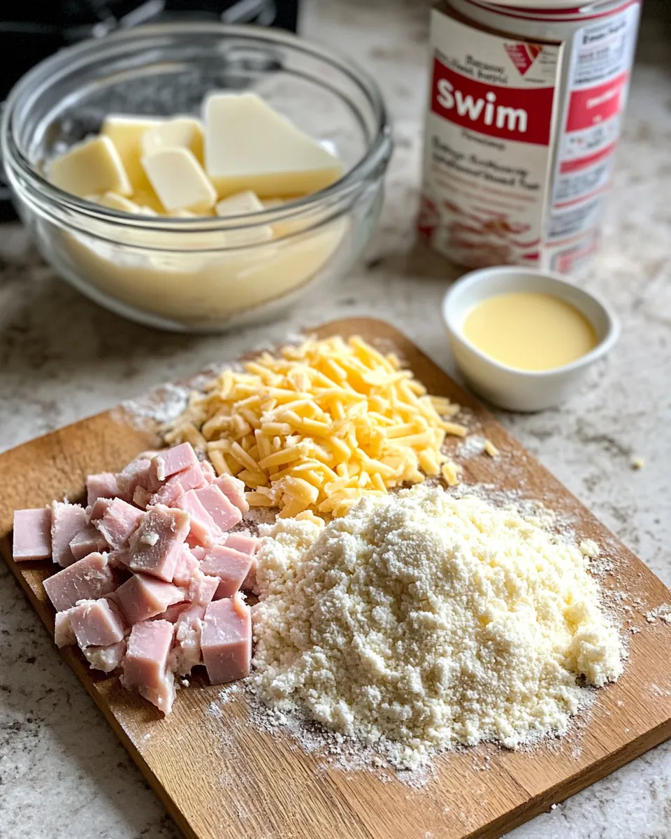 Ingredients for Irresistible Ham and Cheese Butter Swim Biscuits: A Mouthwatering Delight