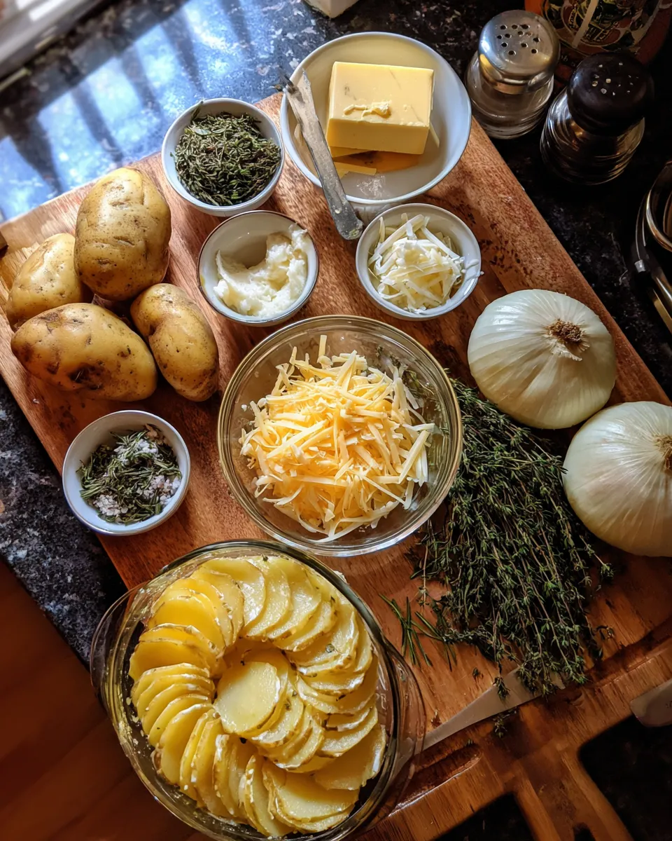 Ingredients for Indulgent Herb and Cheese Potato Gratin: A Decadent Delight