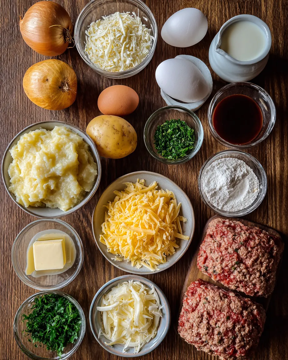 Ingredients for Irresistible Meatloaf with Mashed Potatoes and Cheese