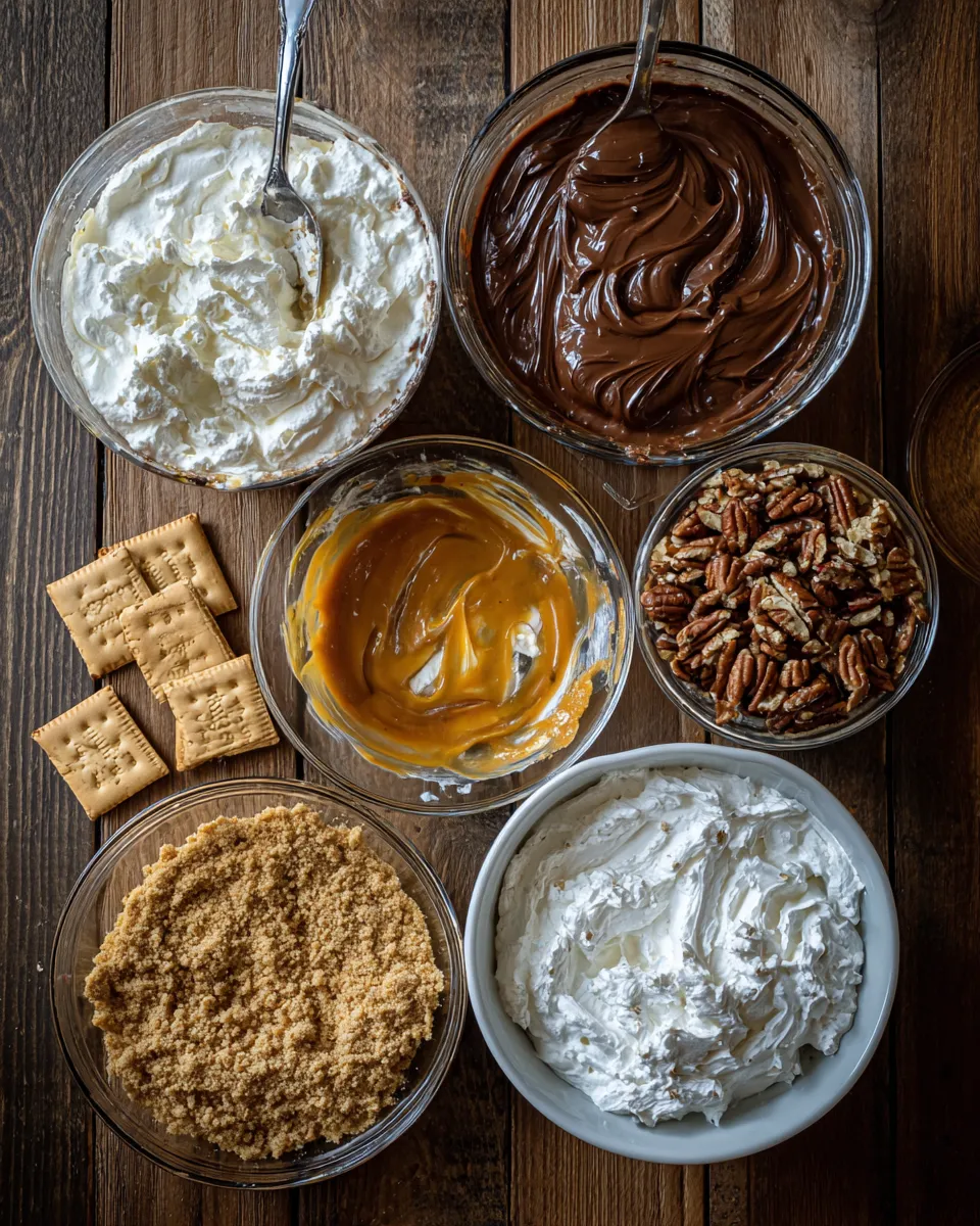Ingredients for Indulgent No-Bake Turtle Lasagna Dessert: Sinfully Delicious