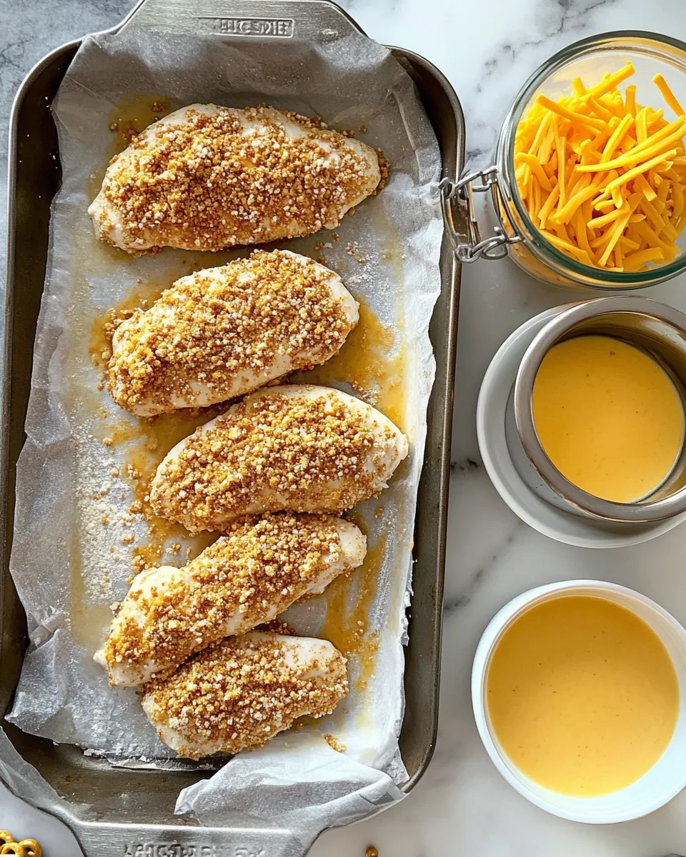 Ingredients for Irresistible Pretzel Chicken with Mustard-Cheddar Sauce