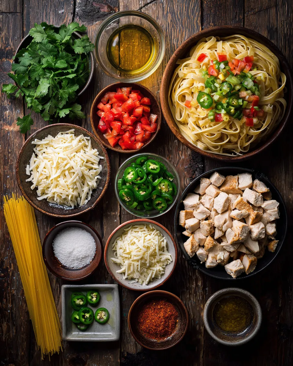 Ingredients for Sizzling Southwest Chicken Alfredo Pasta: A Spicy Twist on a Classic Dish