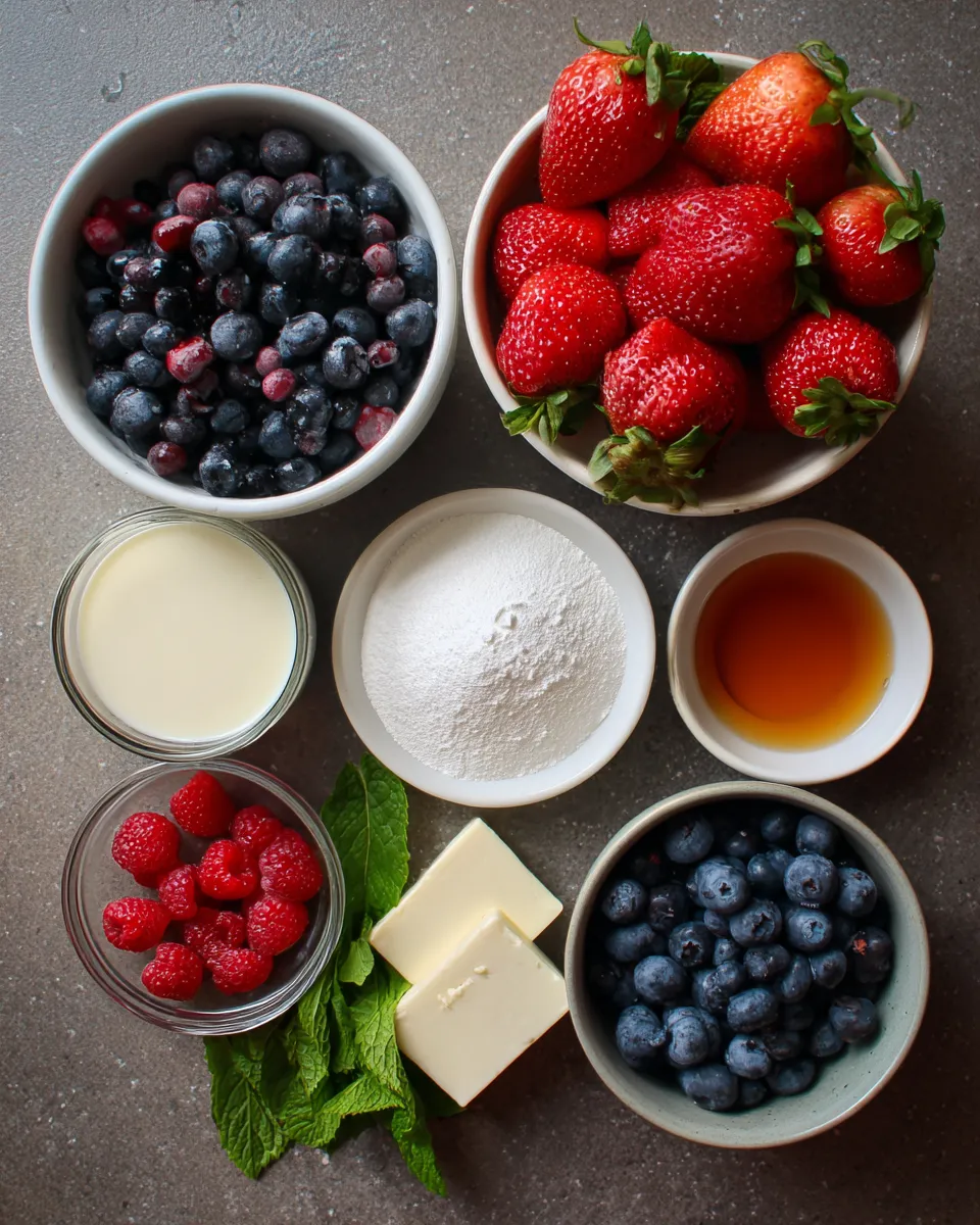 Ingredients for Decadent Bavarian Cream Delight with Fresh Berries