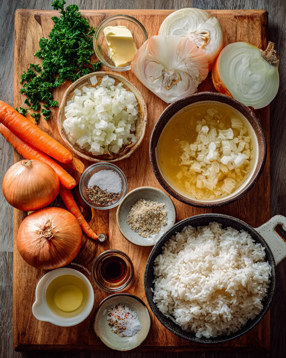 Ingredients for Indulgent Buttery Onion Rice Side: A Decadent Delight