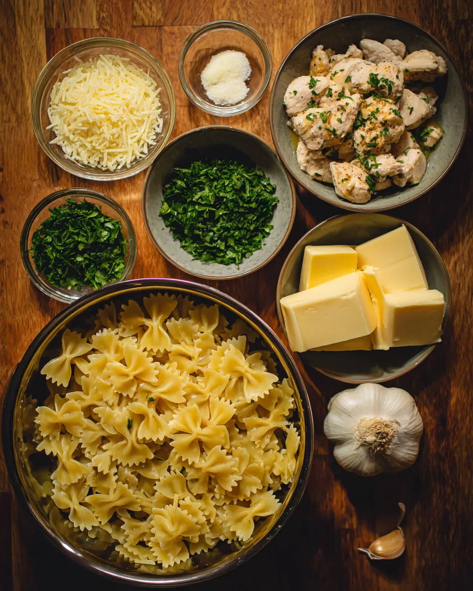 Ingredients for Irresistible Cheesy Garlic Butter Chicken Bowties: A Flavor Explosion