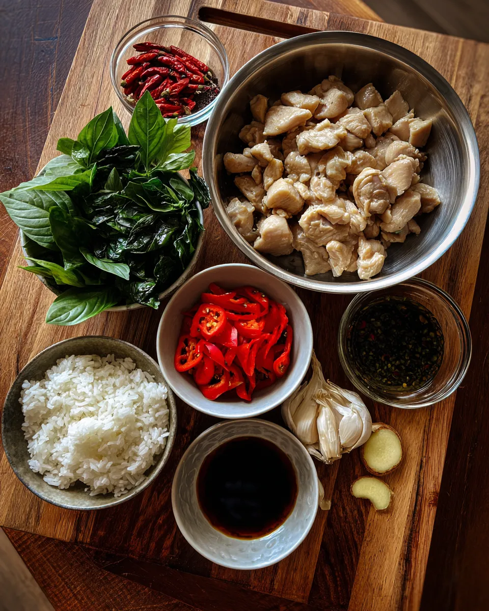Ingredients for Sizzling Chicken with Thai Basil: A Flavorful Delight