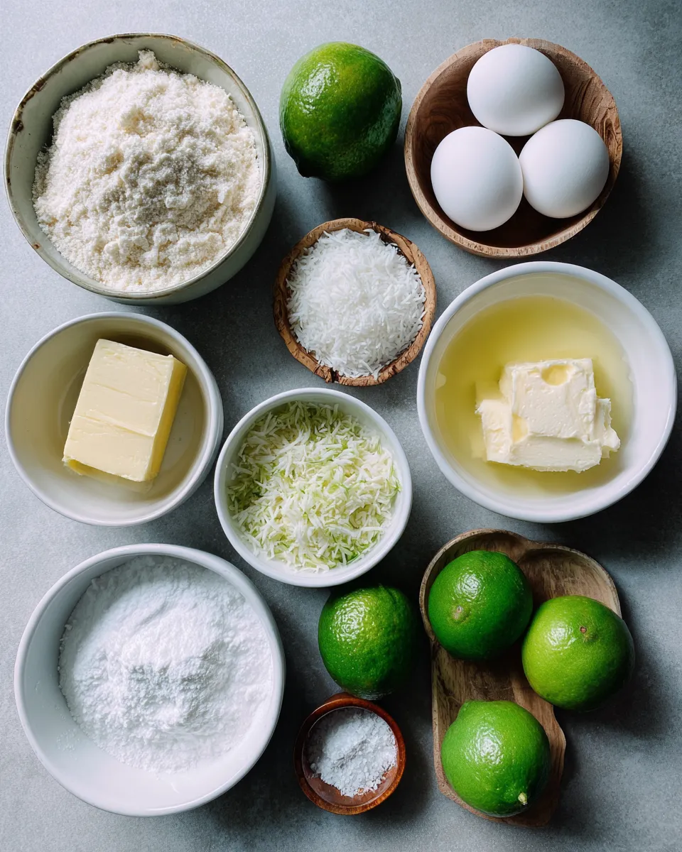 Ingredients for Irresistible Coconut Lime Bars: A Tropical Delight