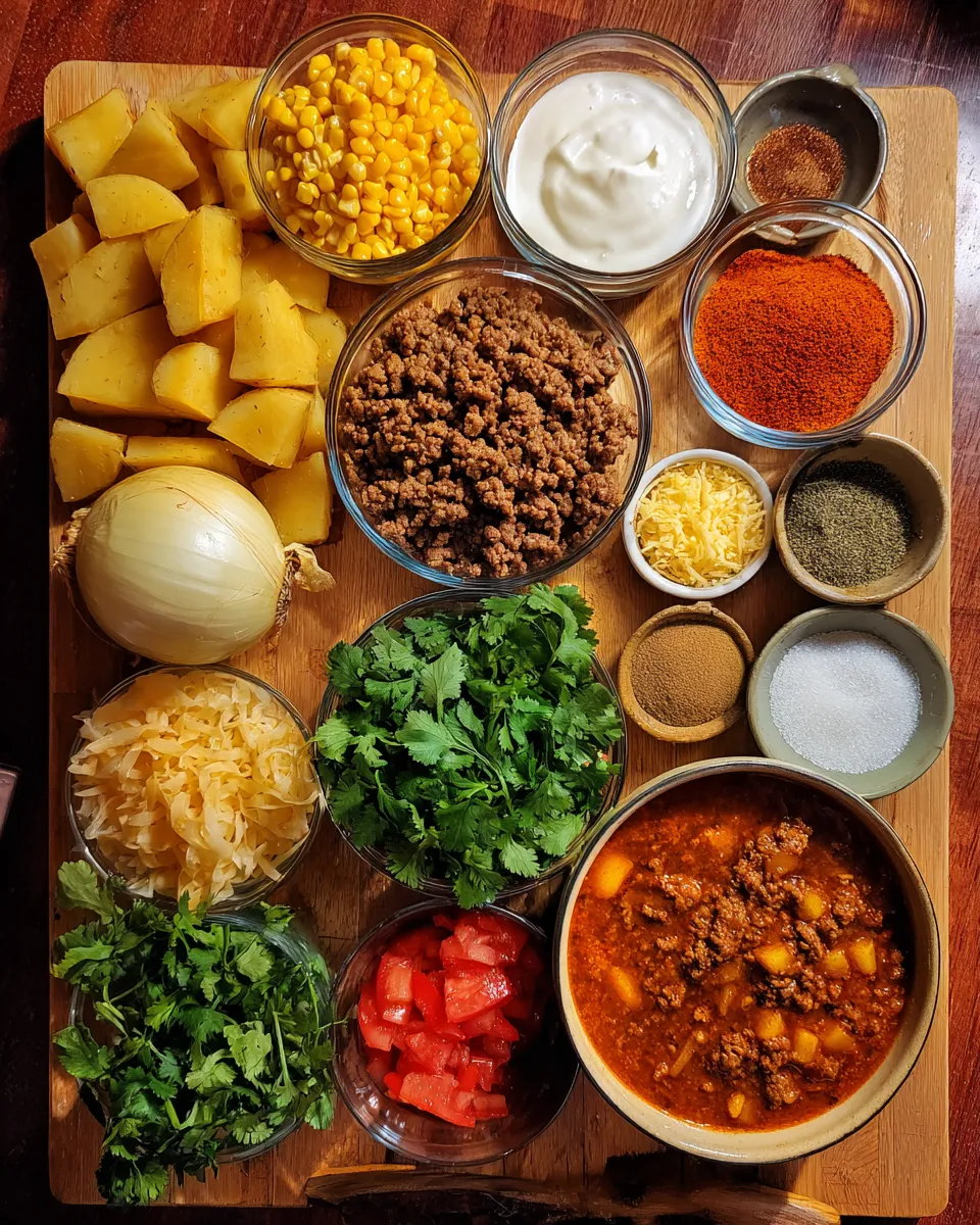 Ingredients for Creamy Cowboy Soup Recipe: Hearty and Delicious Bounty in a Bowl