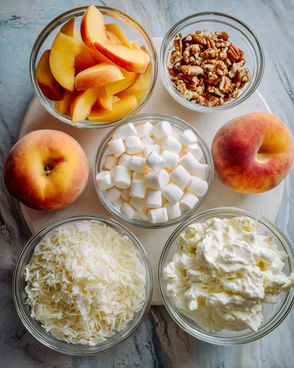 Ingredients for Indulgent Creamy Millionaire Peach Salad: A Decadent Delight