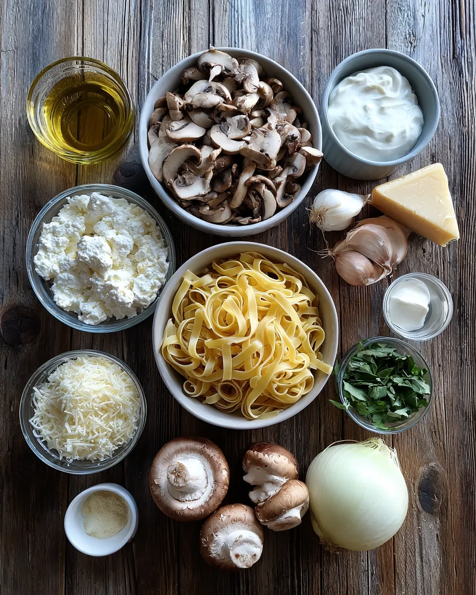 Ingredients for Creamy Ricotta Mushroom Pasta: Indulgent and Delicious