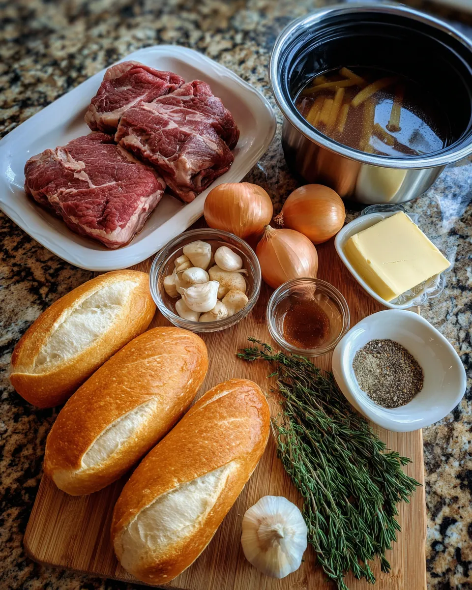 Ingredients for Savory Slow Cooker Crockpot French Dip Sandwiches