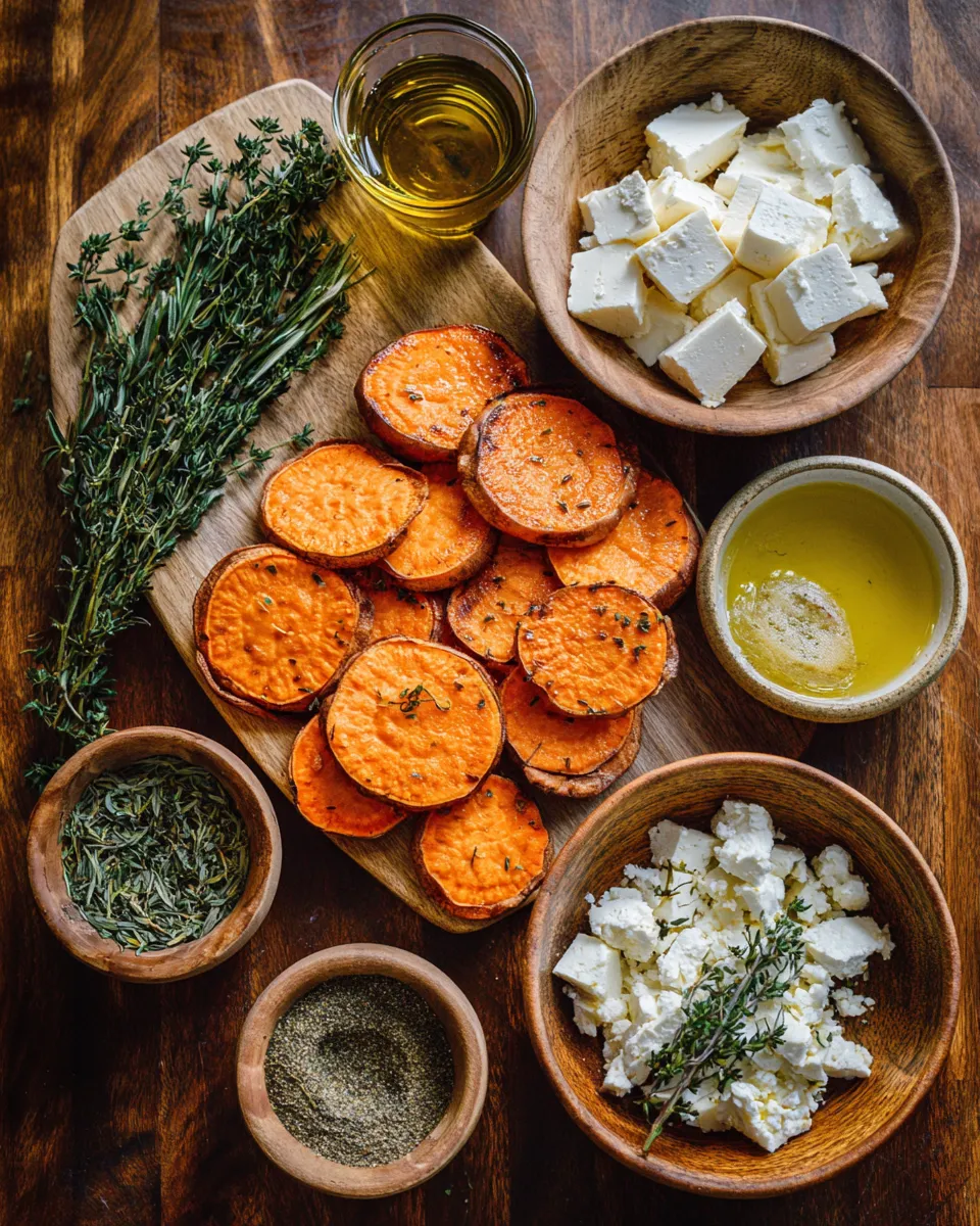 Ingredients for Deliciously Indulgent Honey Feta Sweet Potato Rounds