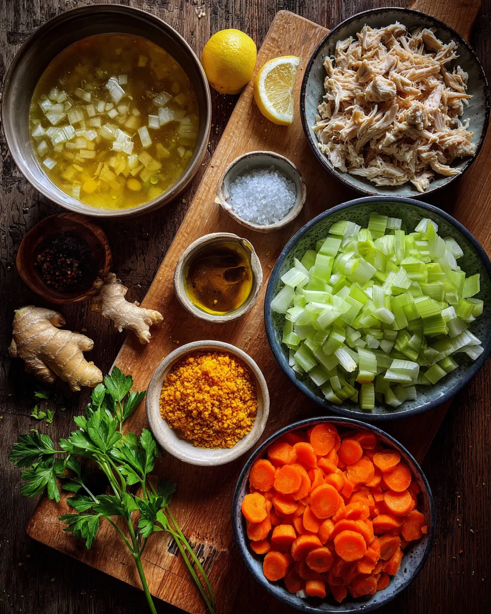 Ingredients for Golden Lemon Ginger Turmeric Chicken Soup: A Healing Elixir for the Soul