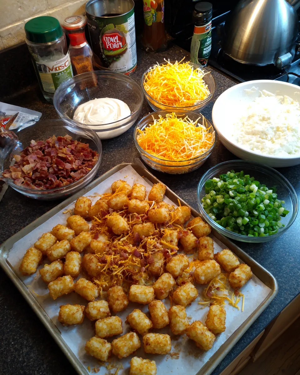 Ingredients for Irresistibly Cheesy Loaded Tater Tots Appetizer