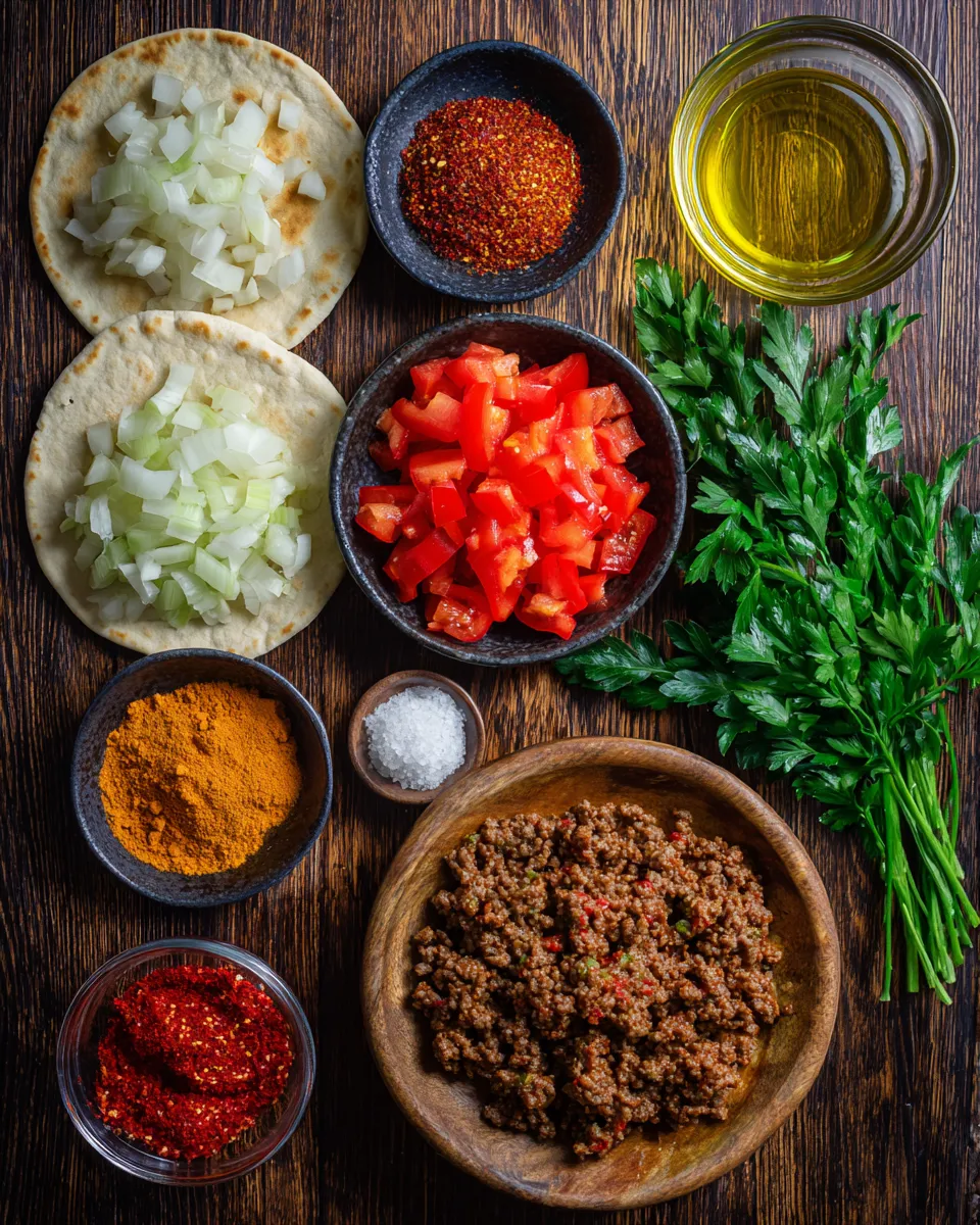 Ingredients for Deliciously Mediterranean Mini Lahmacun Bites: A Flavor Explosion