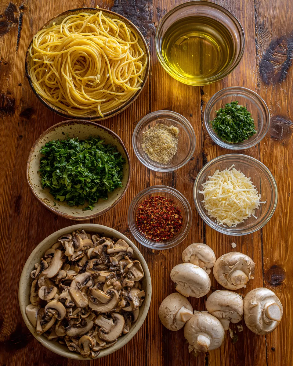 Ingredients for Savory Mushroom and Garlic Spaghetti: A Flavor Explosion