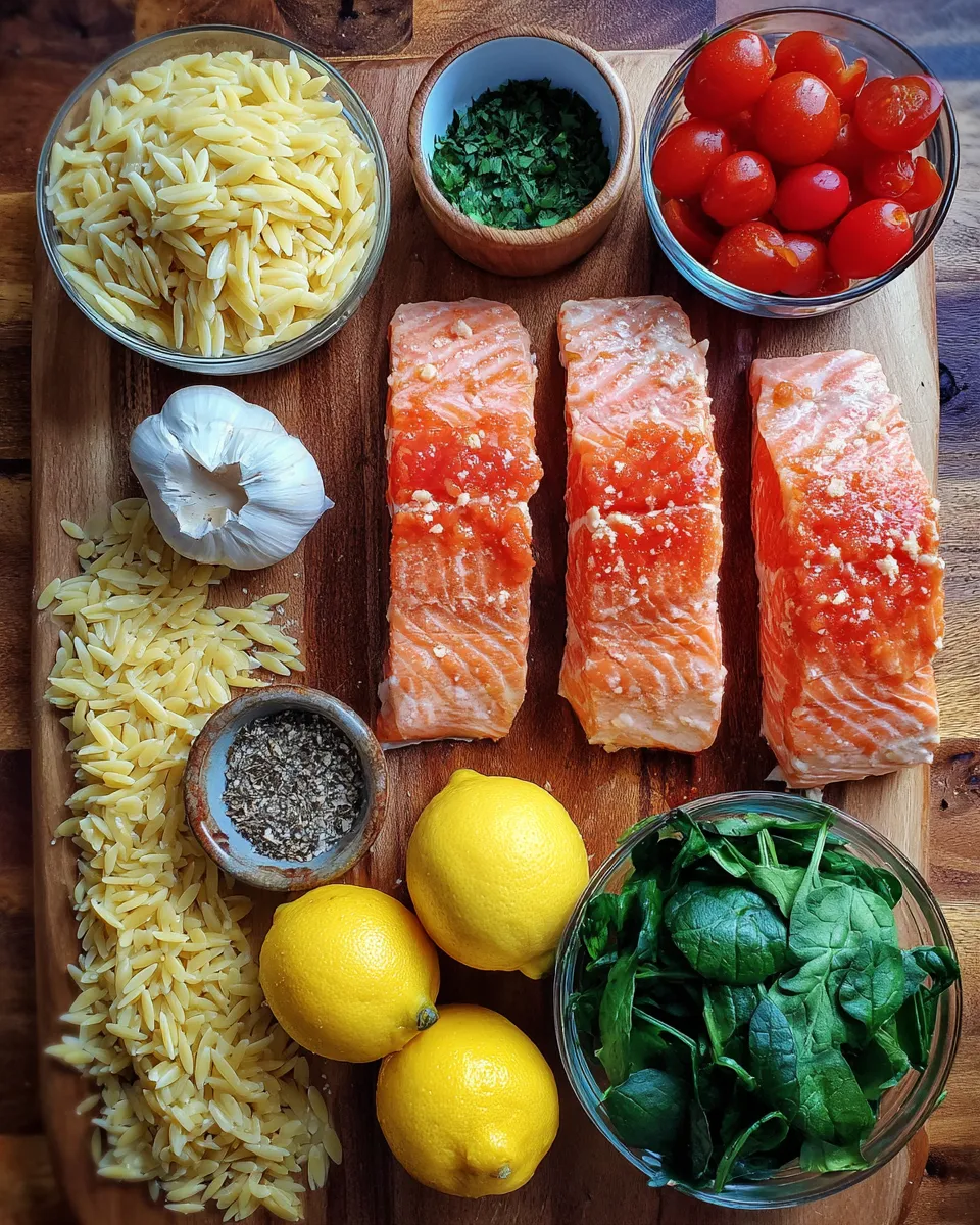Ingredients for One Skillet Salmon: Zesty Lemon Orzo Delight