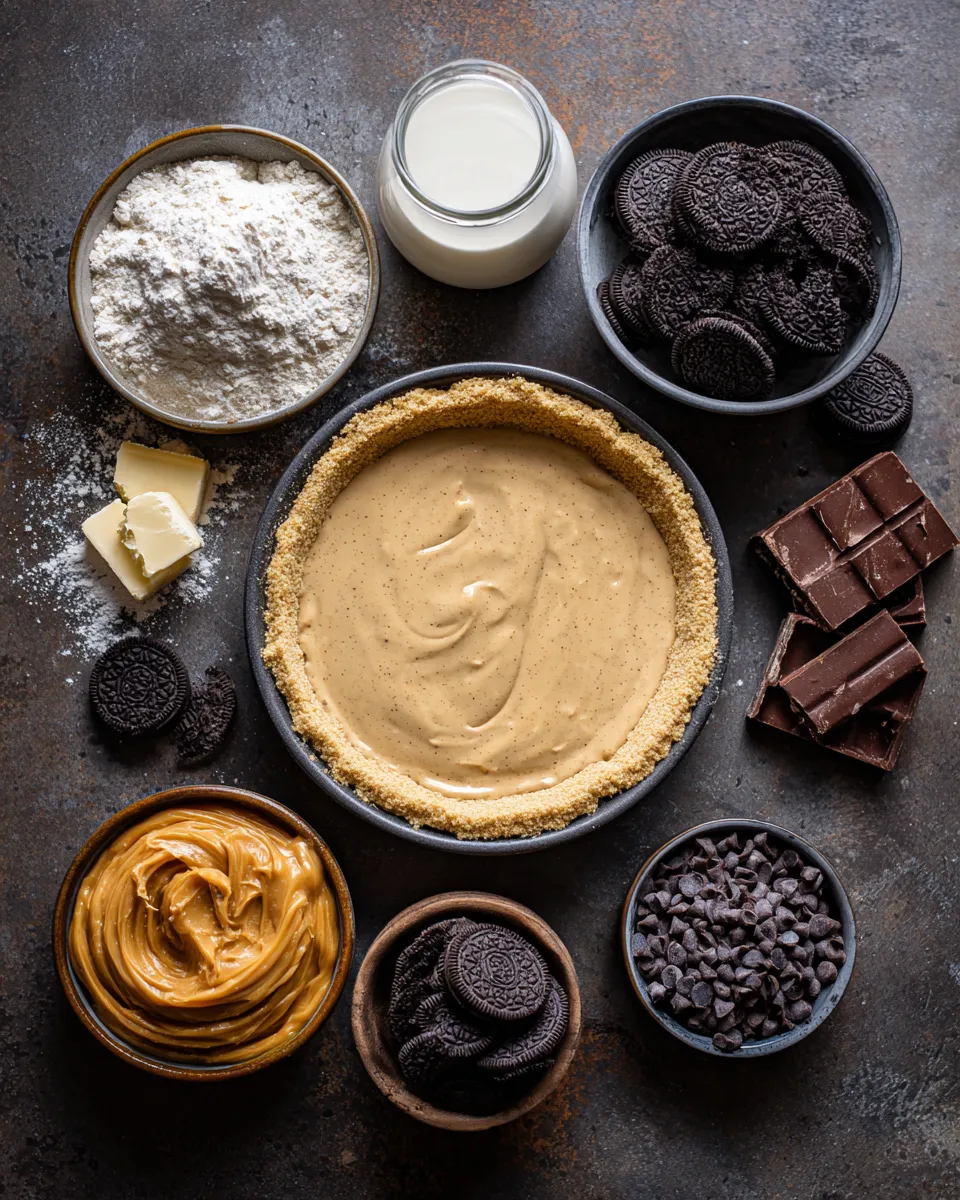 Ingredients for Indulgent Peanut Butter Pie with Decadent Oreo Crust