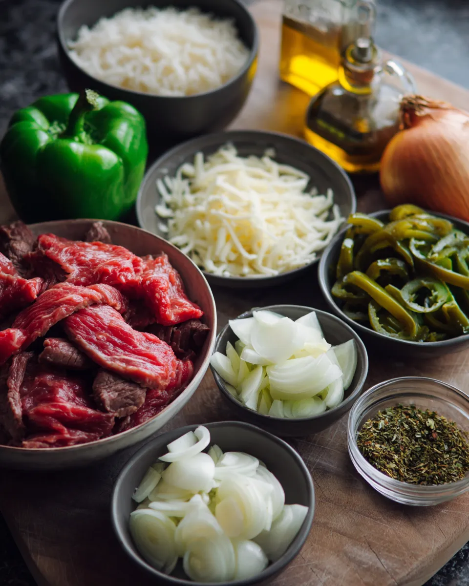 Ingredients for Deliciously Easy Printable Philly Cheesesteak Bowl Recipe