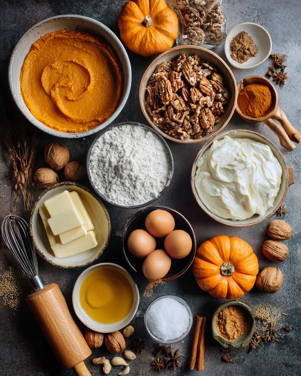 Ingredients for Delicious Pumpkin Bars With Irresistible Cream Cheese Frosting