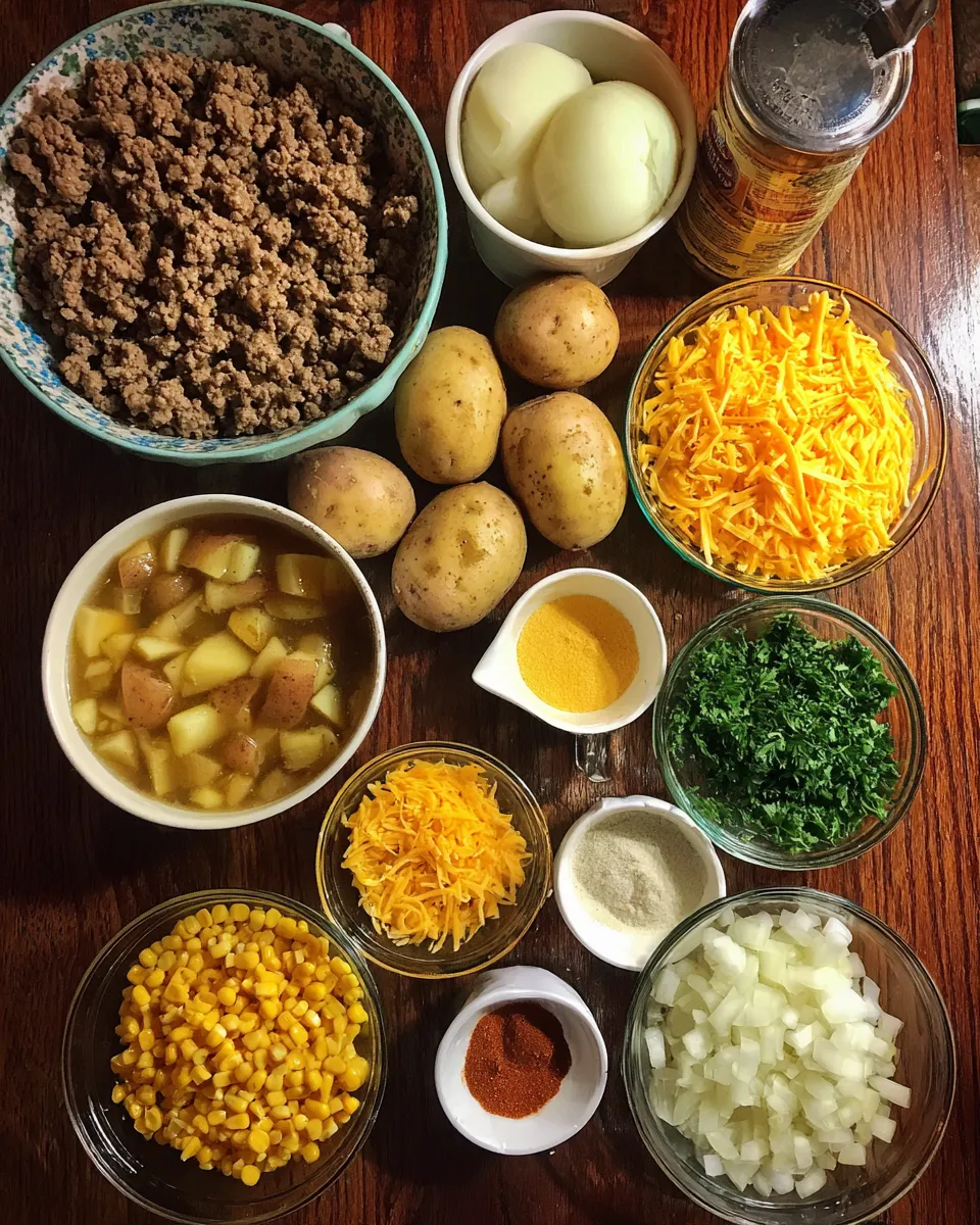 Ingredients for Hearty Slow Cooker Cowboy Potato Casserole: A Flavorful Adventure