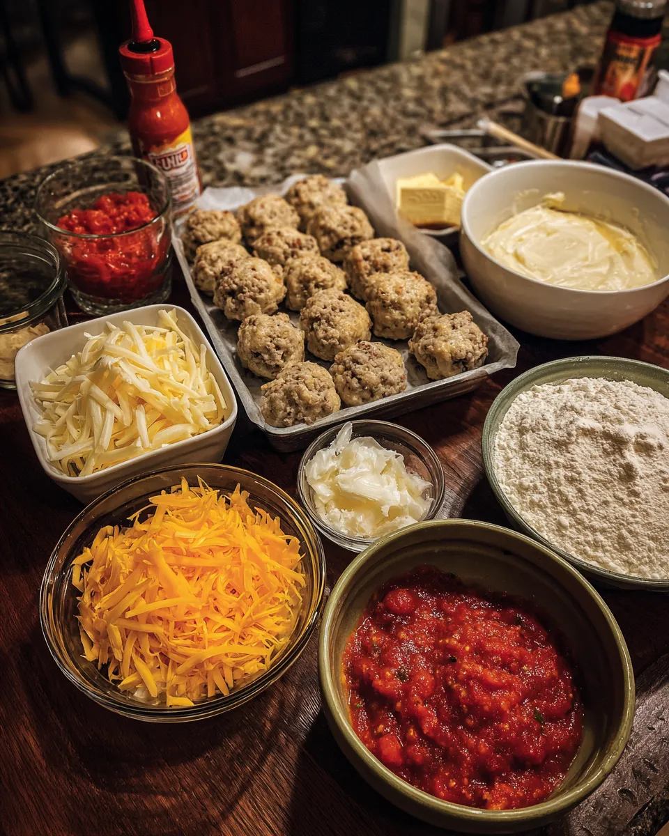 Ingredients for Spicy Rotel Cream Cheese Sausage Balls: Fiery and Flavorful Delight