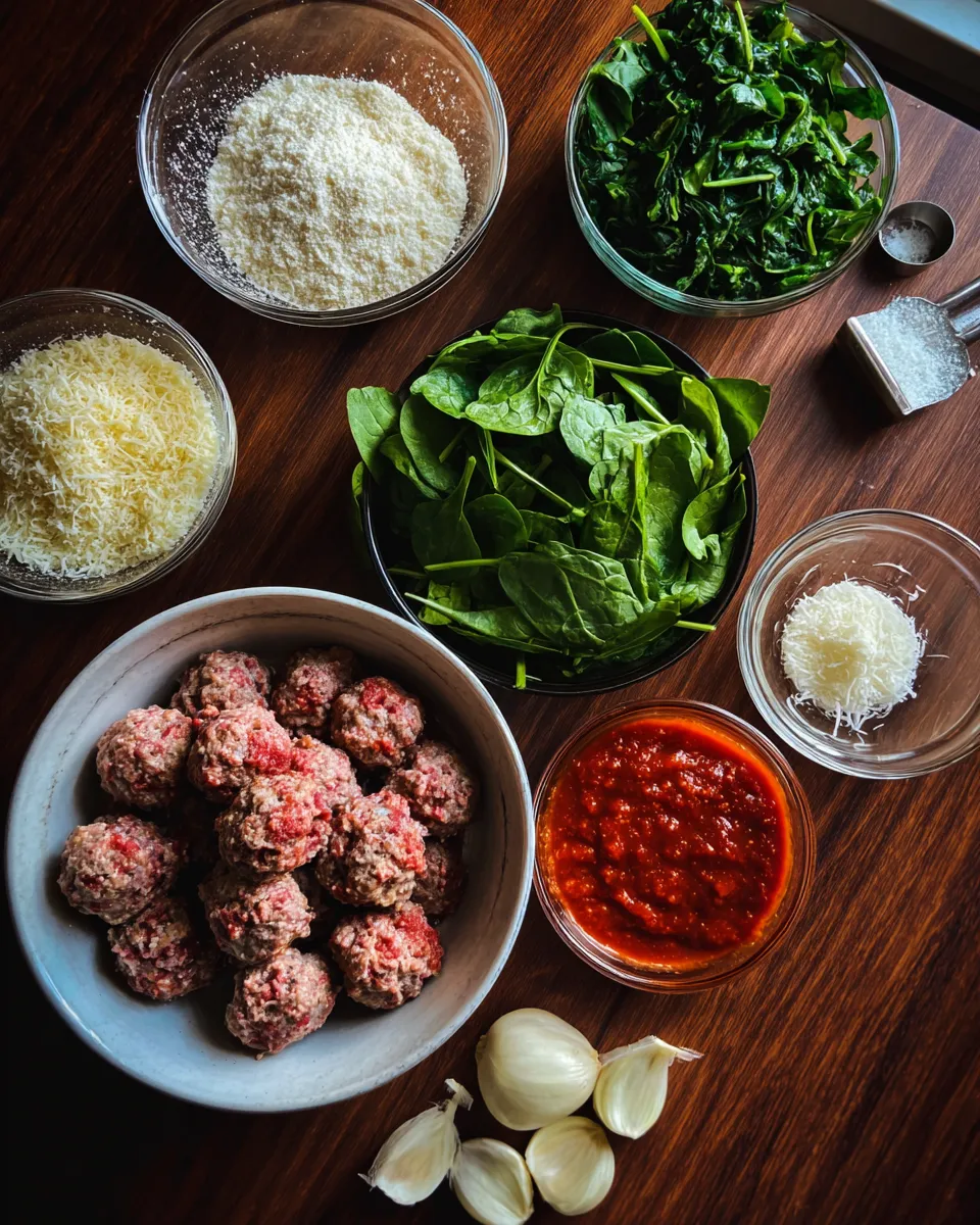 Ingredients for Savory Spinach & Garlic Meatballs: A Flavorful Twist on a Classic Dish