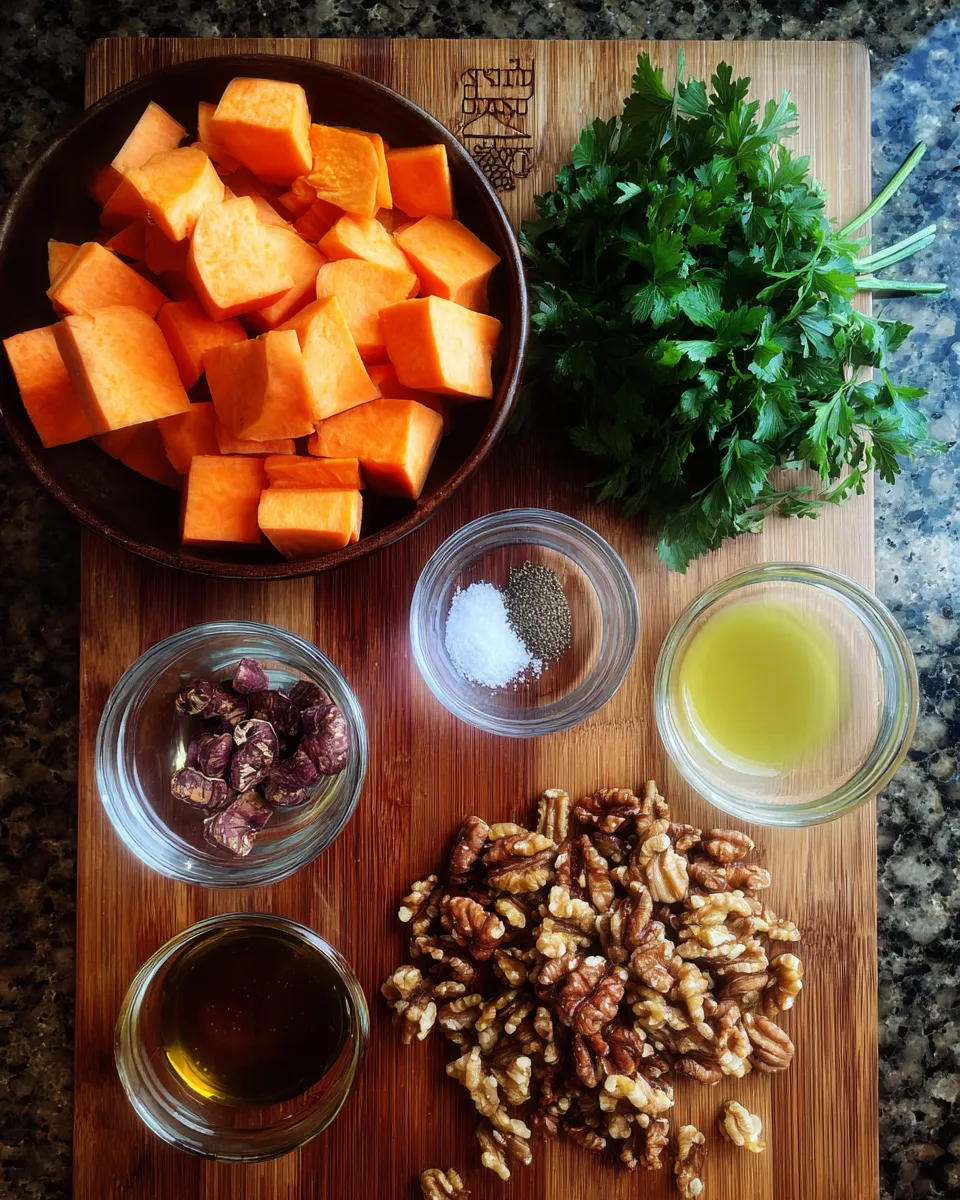 Ingredients for Irresistible Walnut Maple Roasted Sweet Potatoes Recipe