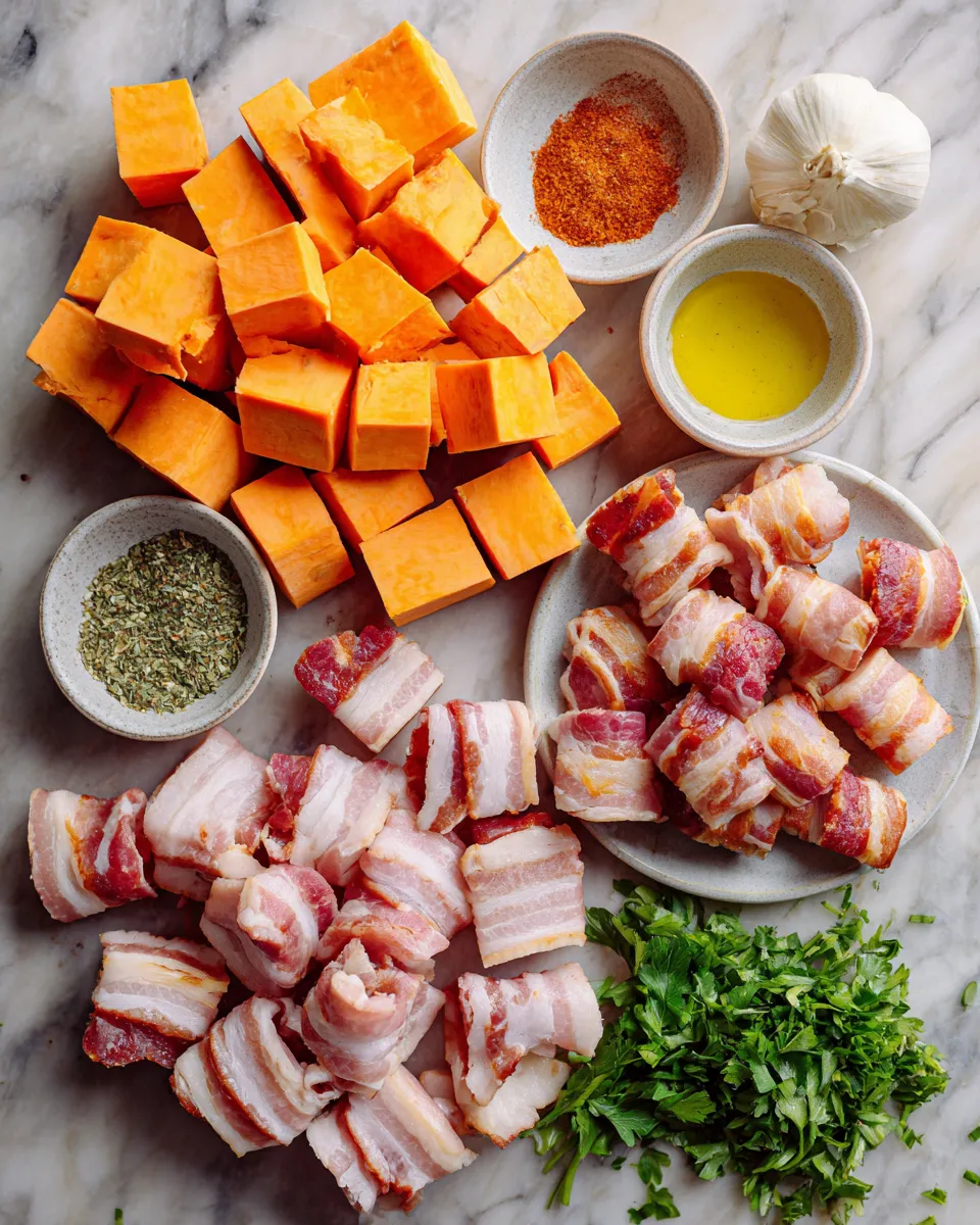 Ingredients for Irresistible Bacon Wrapped Sweet Potato Bites
