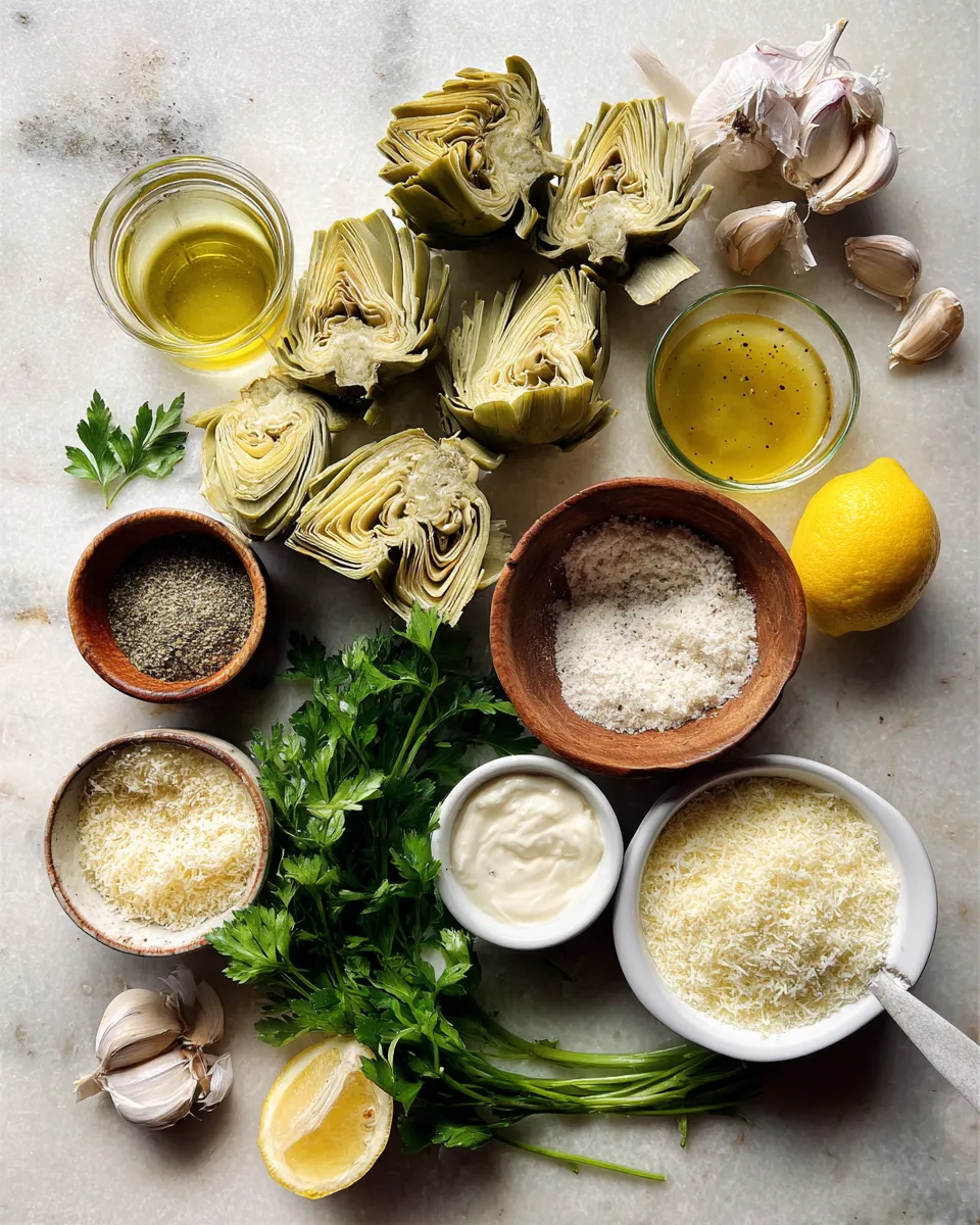 Ingredients for Irresistibly Cheesy Baked Artichoke Parmesan