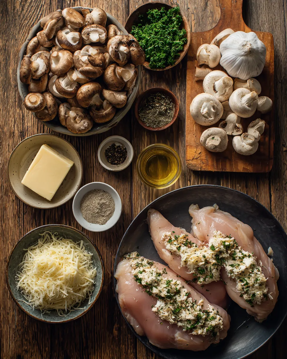 Ingredients for Garlic Butter Mushroom-Stuffed Chicken Breasts: Irresistibly Delicious