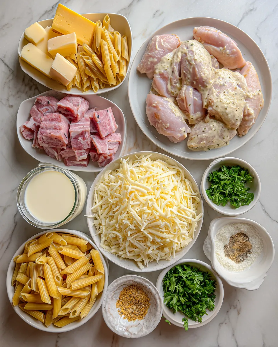 Ingredients for Irresistible Chicken Cordon Bleu Pasta Bake Recipe