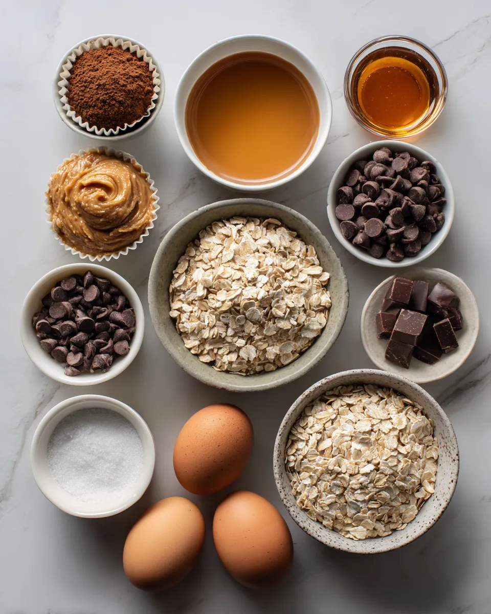 Ingredients for Indulgent Chocolate Peanut Butter Oatmeal Cups
