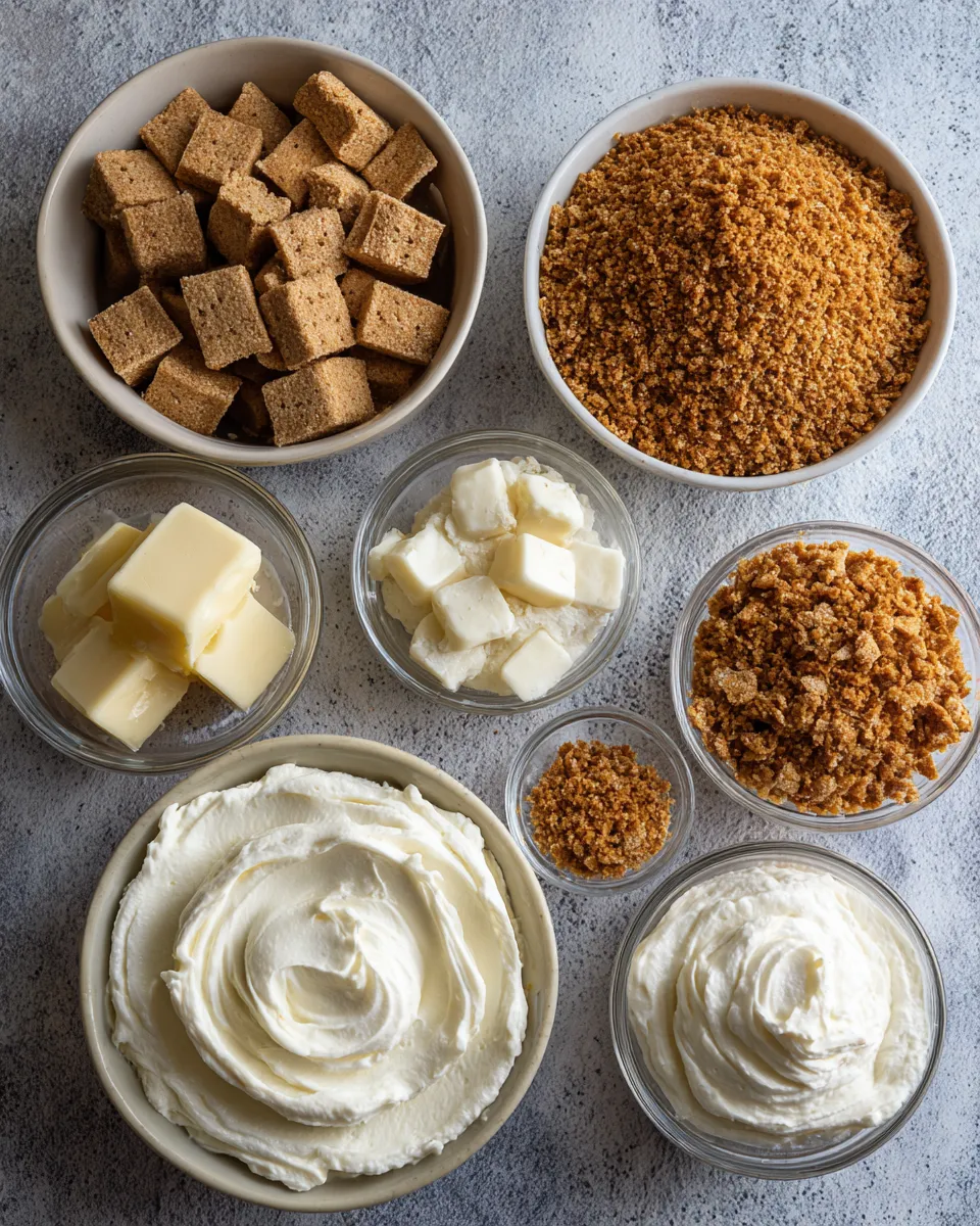 Ingredients for Indulgent Cinnamon Toast Crunch Cheesecake Cups