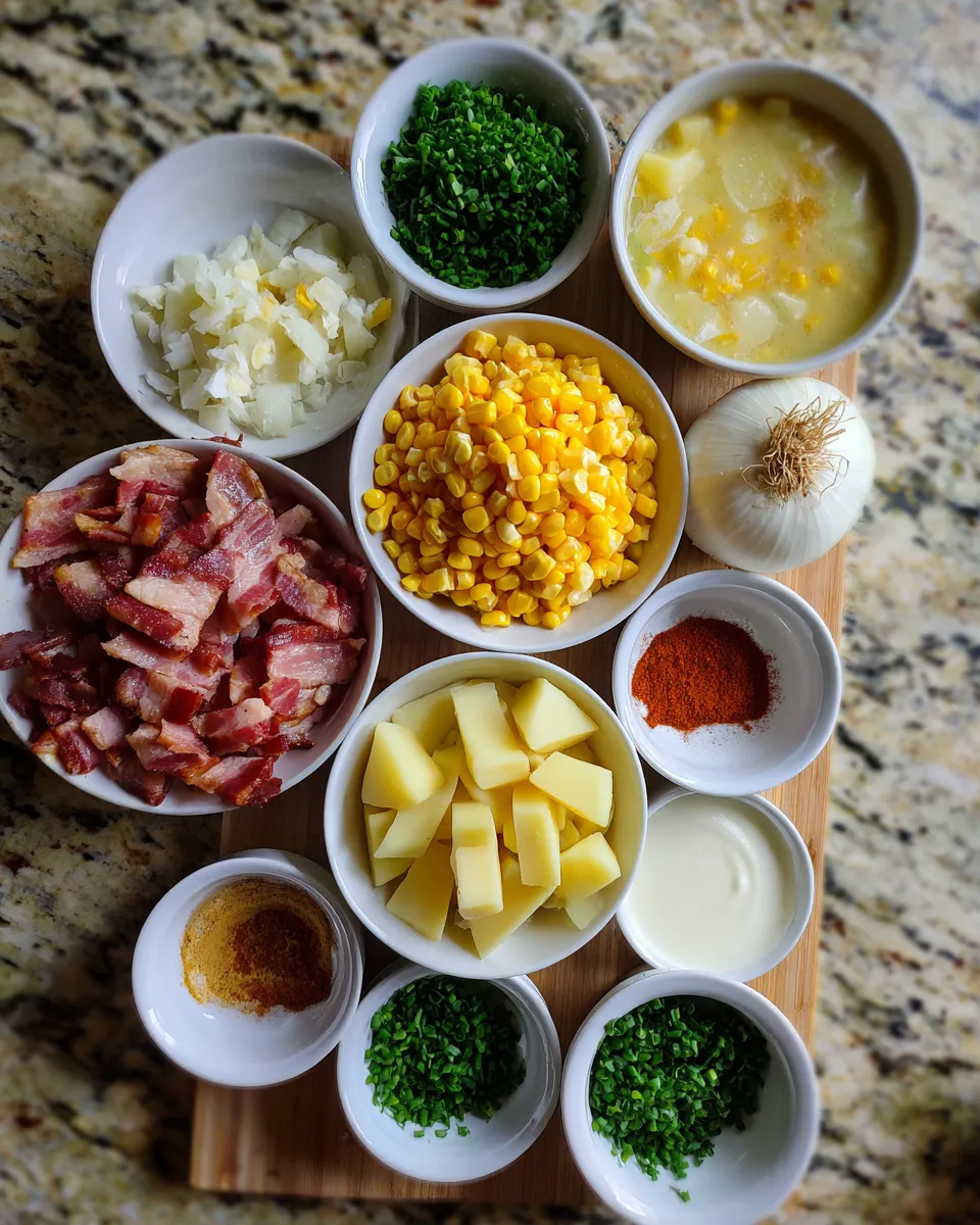 Ingredients for Irresistibly Creamy Bacon Corn Chowder: A Decadent Delight