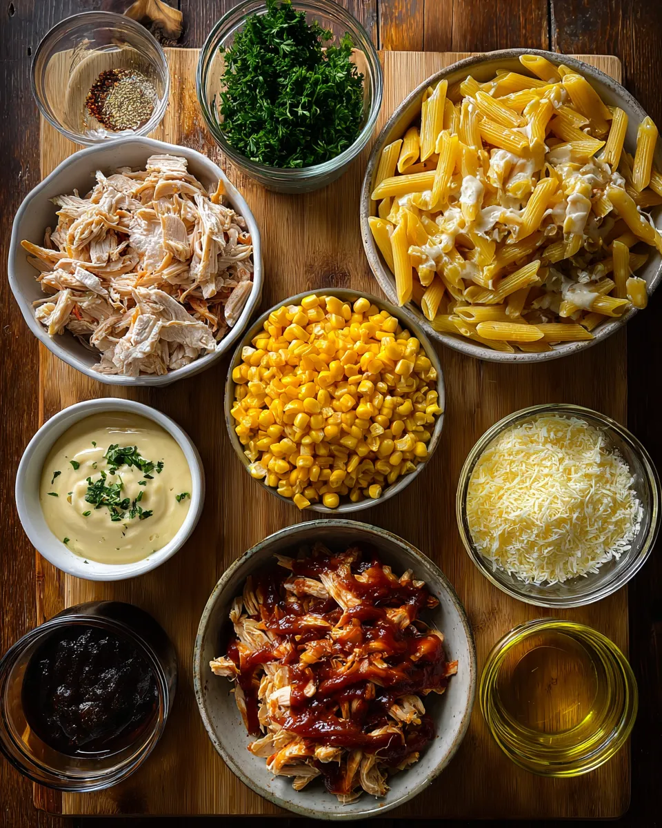 Ingredients for Indulgent Creamy BBQ Chicken and Corn Pasta: A Flavor Explosion