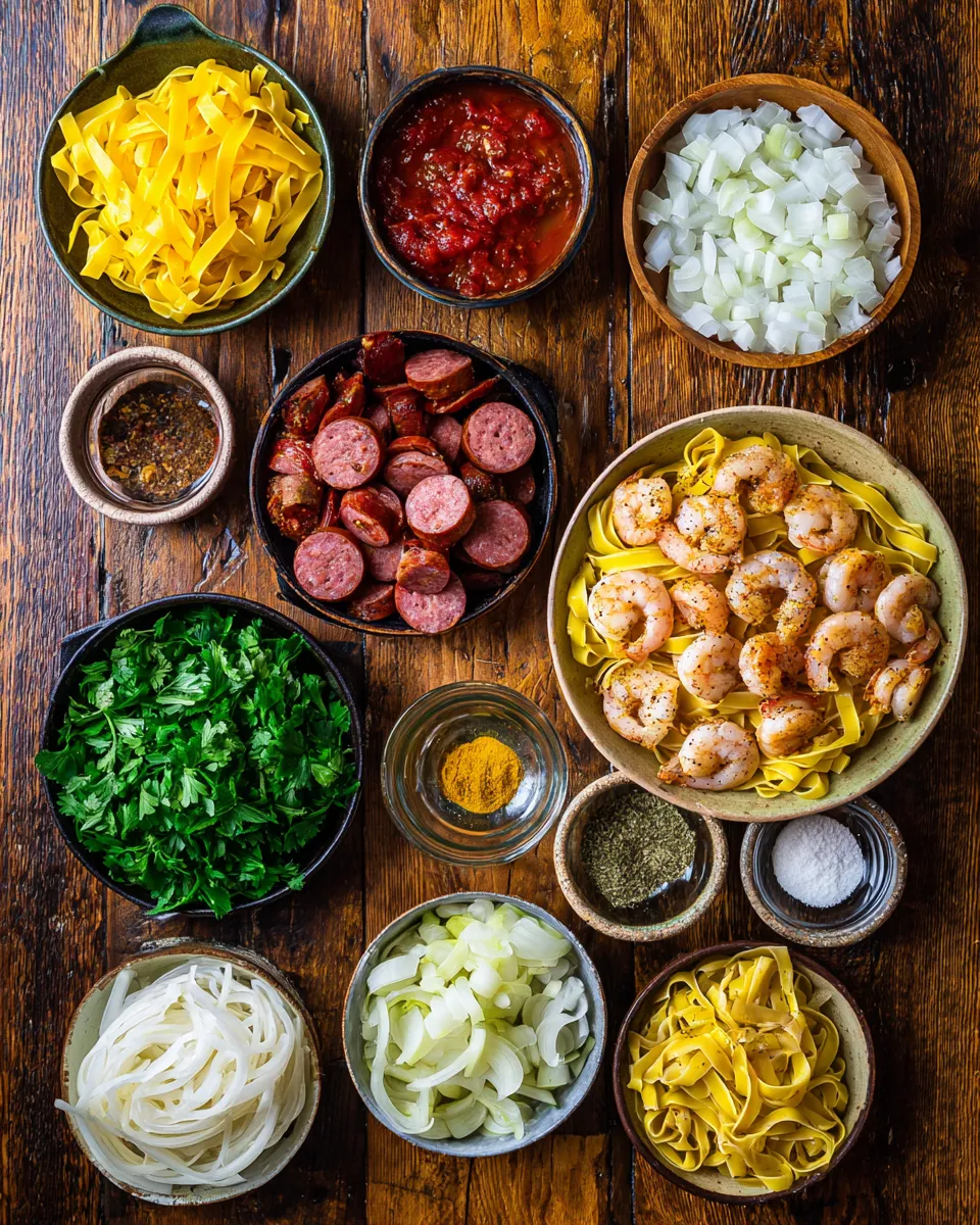 Ingredients for Indulgent Creamy Cajun Sausage and Shrimp Pasta: A Flavor Explosion