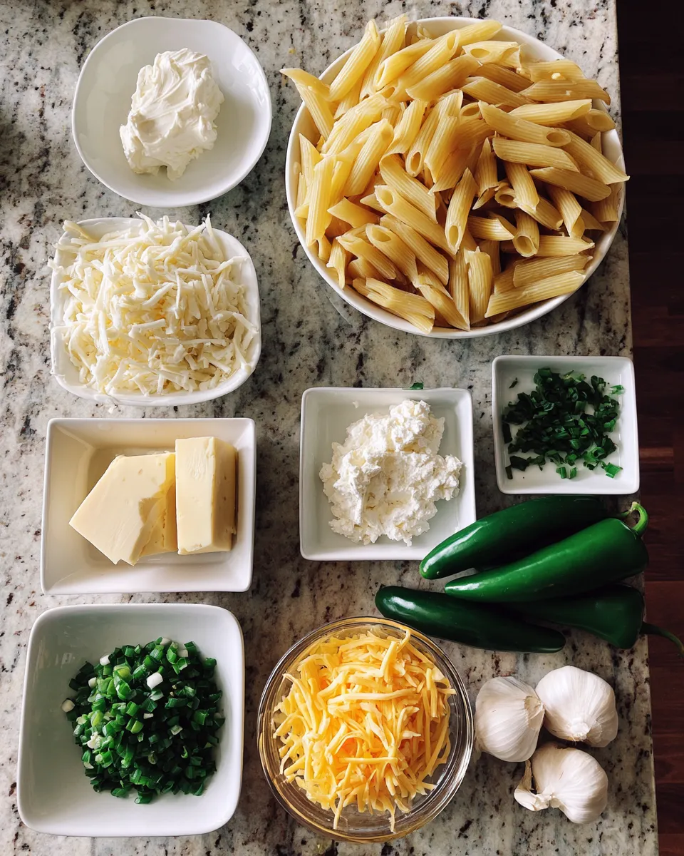 Ingredients for Creamy Jalapeño Popper Pasta: Indulge in Spicy Cheesy Goodness