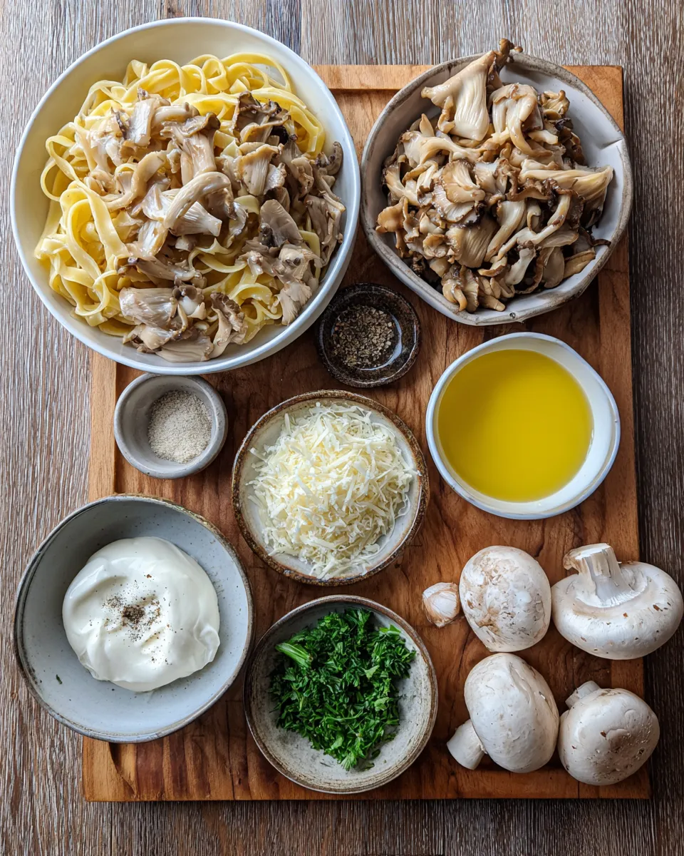 Ingredients for Indulgent Creamy Oyster Mushroom Pasta Recipe